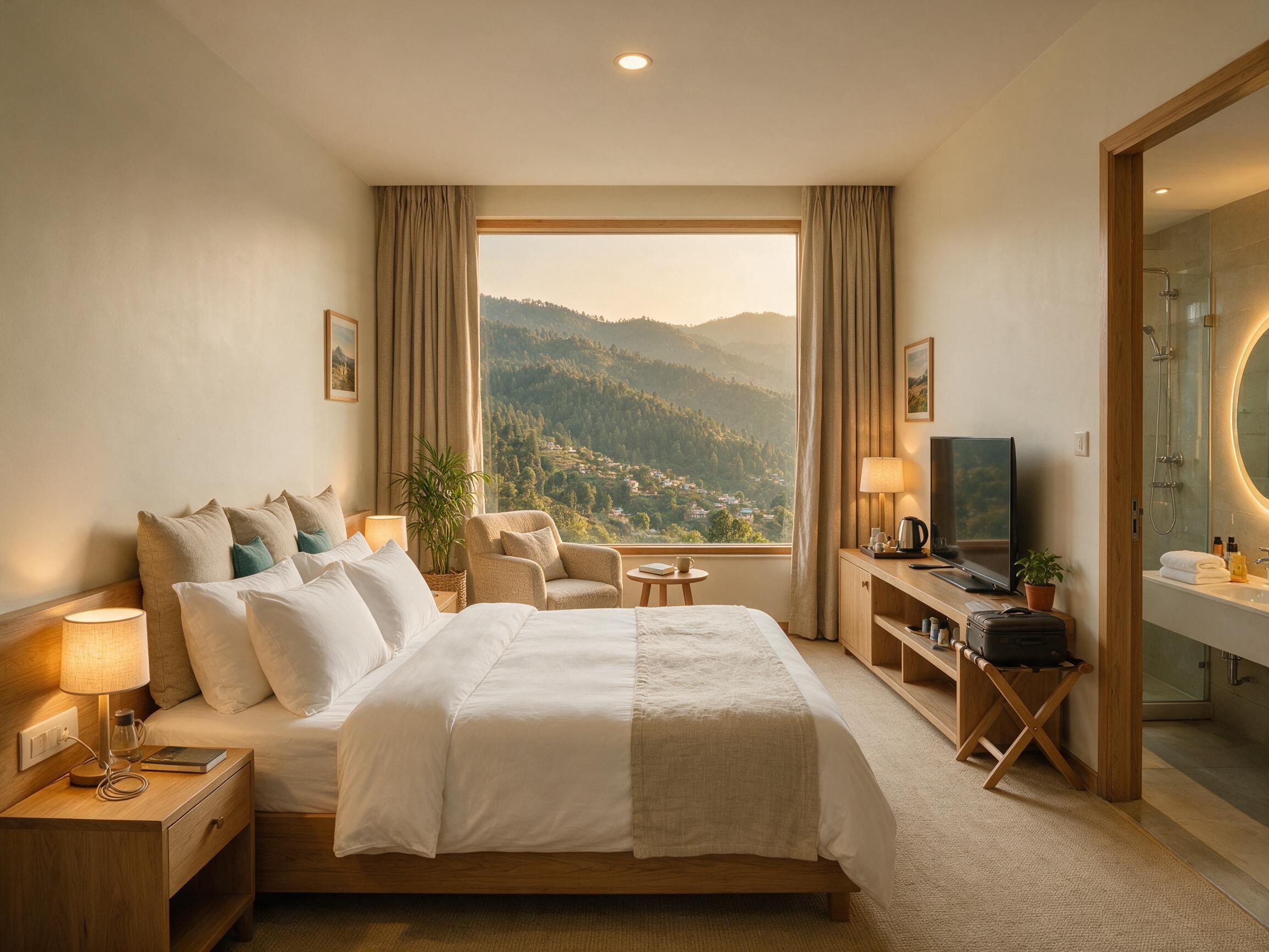 Hotel room in Pathankot with hill view
