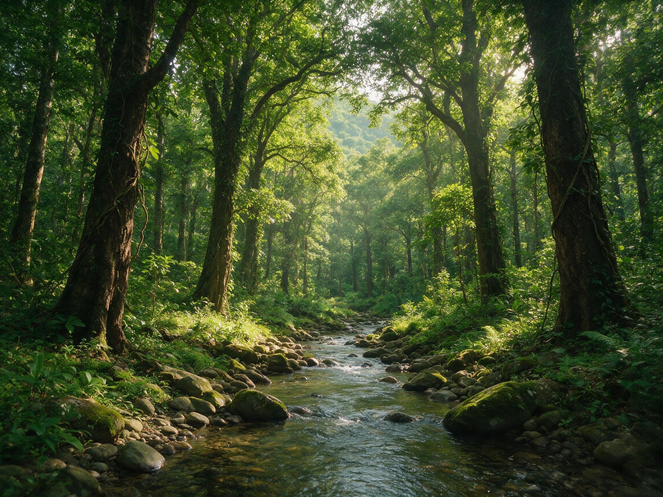Kathlour Wildlife Sanctuary dense forest with stream