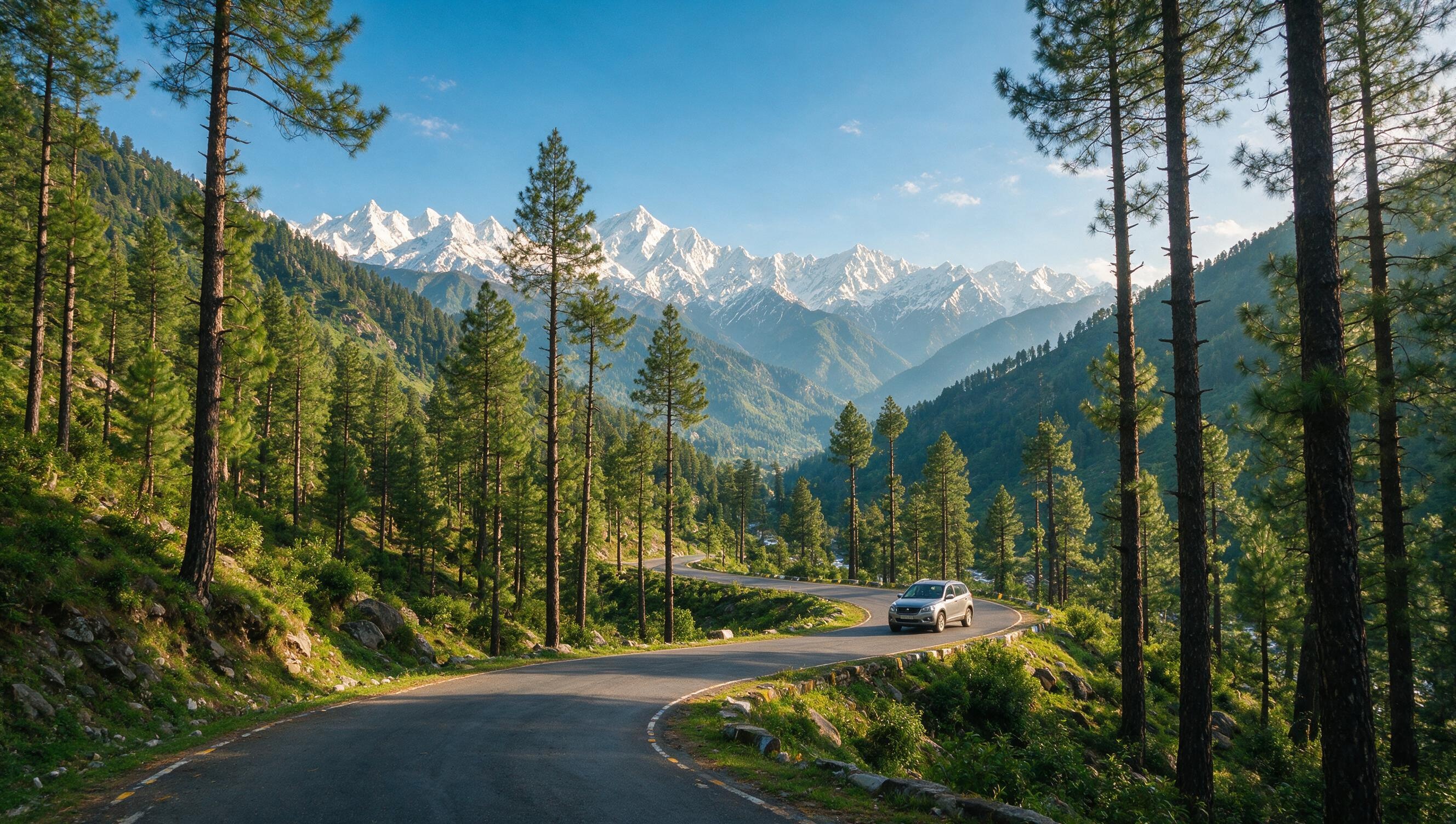 Scenic road from Pathankot to Dalhousie through pine forests and mountains